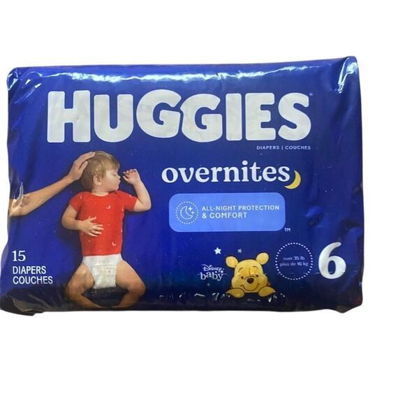 Huggies Overnites Size 6 Baby Diapers 15 Ct Nighttime Protection - Picture 2 of 6